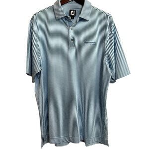 FOOTJOY FJ Mens Golf Polo Shirt Blue Stripe Sz L Firestone Country Club Akron OH